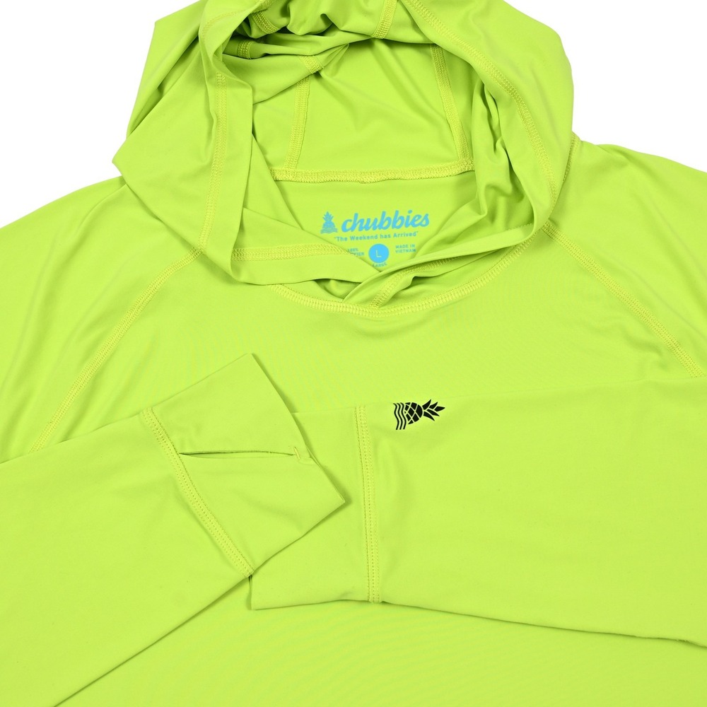 Chubbies Sun Hoodie Mens Large Neon L/S Performance Thumbhole Logo Stretch